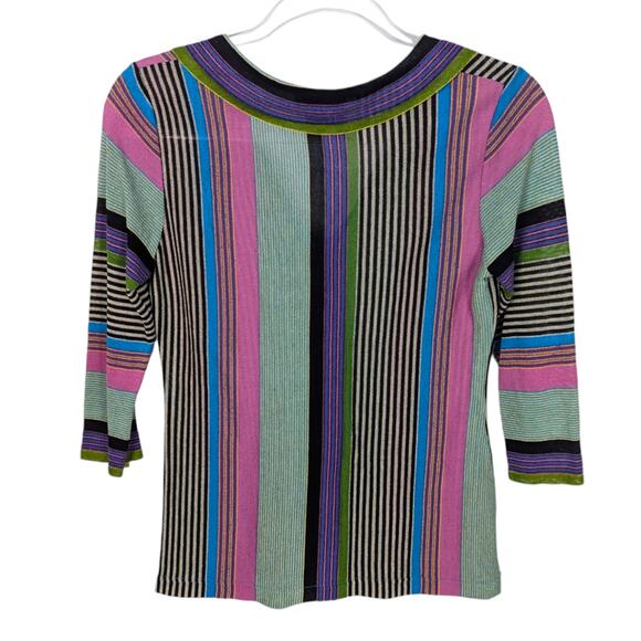 VTG Y2K Striped Metallic Knit Collar Sheer Sweater Retro Festival Top SZ 38 SEE - Picture 3 of 9